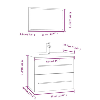 3 Piece Bathroom Furniture Set High Gloss White