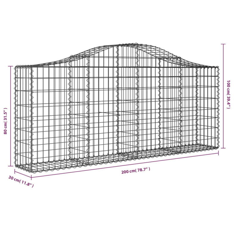 Arched Gabion Basket 200x30x80/100 cm Galvanised Iron