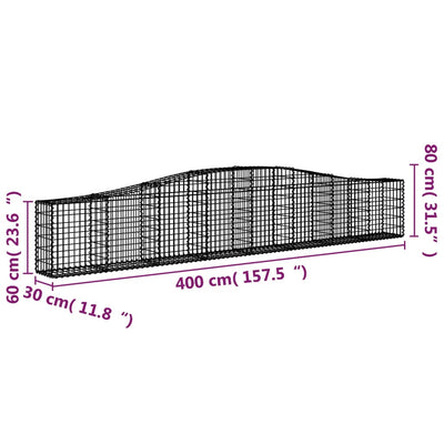 Arched Gabion Basket 400x30x60/80 cm Galvanised Iron