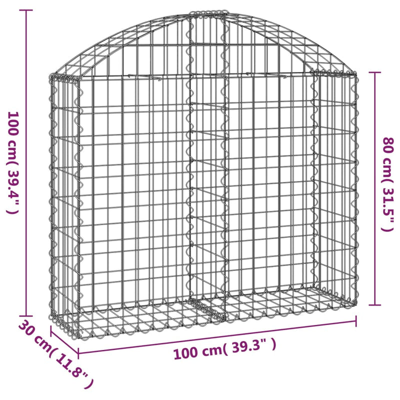 Arched Gabion Basket 100x30x80/100 cm Galvanised Iron