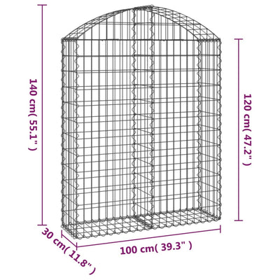 Arched Gabion Basket 100x30x120/140 cm Galvanised Iron