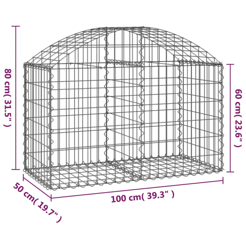 Arched Gabion Basket 100x50x60/80 cm Galvanised Iron