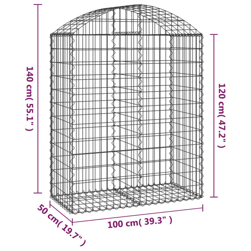 Arched Gabion Basket 100x50x120/140 cm Galvanised Iron