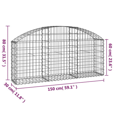 Arched Gabion Basket 150x30x60/80 cm Galvanised Iron