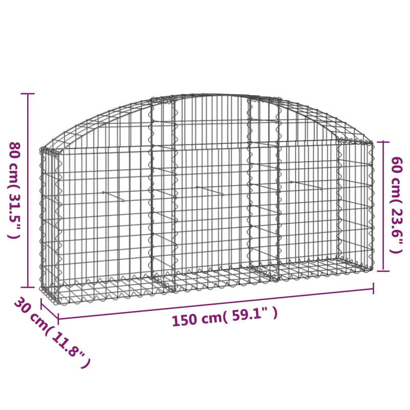 Arched Gabion Basket 150x30x60/80 cm Galvanised Iron