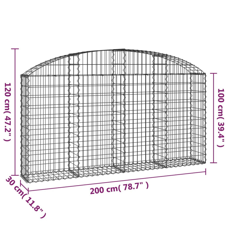 Arched Gabion Basket 200x30x100/120 cm Galvanised Iron