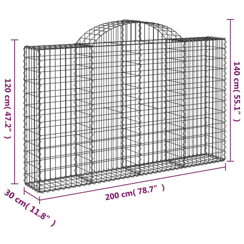 Arched Gabion Basket 200x30x120/140 cm Galvanised Iron