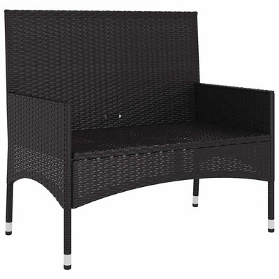 2-Seater Garden Bench with Cushions Black Poly Rattan