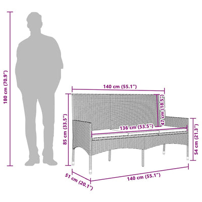 3-Seater Garden Bench with Cushions Grey Poly Rattan