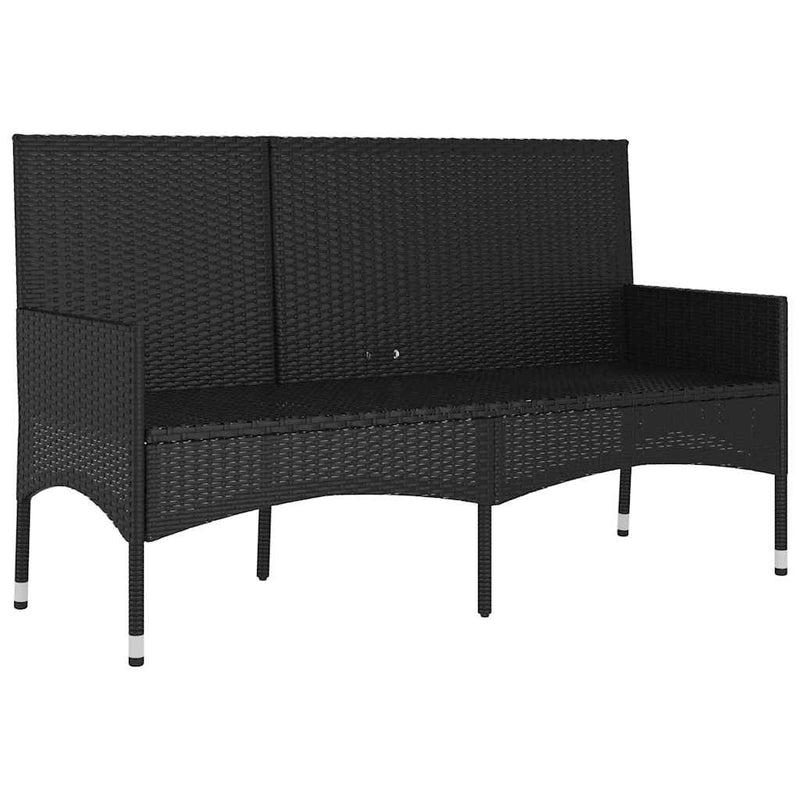 3-Seater Garden Bench with Cushions Black Poly Rattan