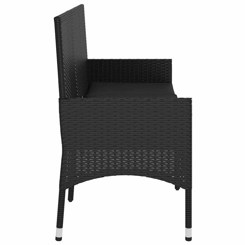 3-Seater Garden Bench with Cushions Black Poly Rattan