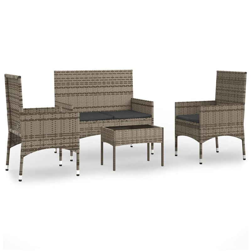 4 Piece Garden Lounge Set with Cushions Grey Poly Rattan