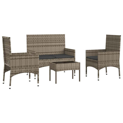 4 Piece Garden Lounge Set with Cushions Grey Poly Rattan