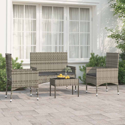 4 Piece Garden Lounge Set with Cushions Grey Poly Rattan