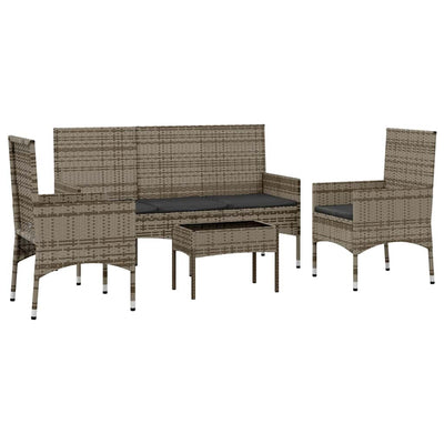 4 Piece Garden Lounge Set with Cushions Grey Poly Rattan