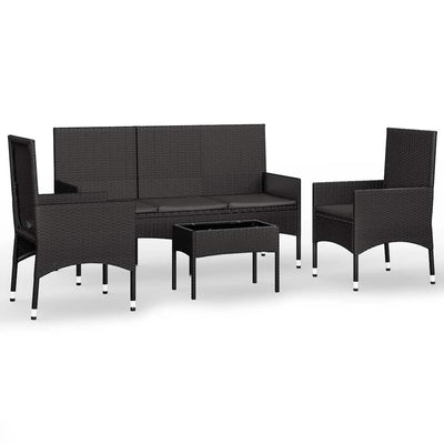 4 Piece Garden Lounge Set with Cushions Black Poly Rattan