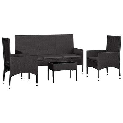 4 Piece Garden Lounge Set with Cushions Black Poly Rattan