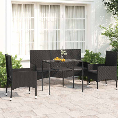 4 Piece Garden Lounge Set with Cushions Black Poly Rattan