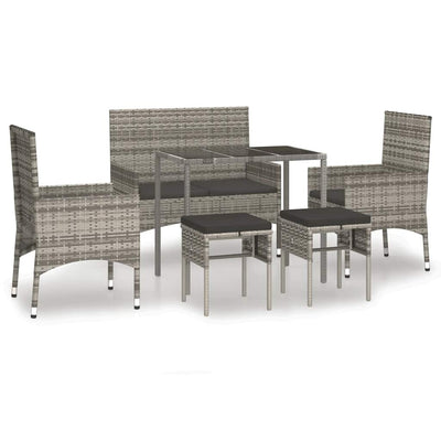 6 Piece Garden Lounge Set with Cushions Grey Poly Rattan