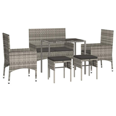 6 Piece Garden Lounge Set with Cushions Grey Poly Rattan