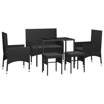 6 Piece Garden Lounge Set with Cushions Black Poly Rattan