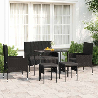 6 Piece Garden Lounge Set with Cushions Black Poly Rattan