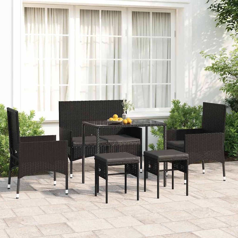 6 Piece Garden Lounge Set with Cushions Black Poly Rattan