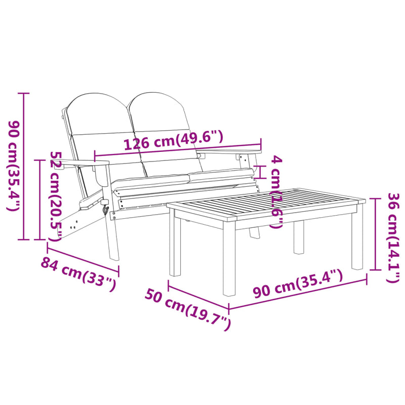 4 Piece Adirondack Garden Lounge Set Solid Wood Acacia