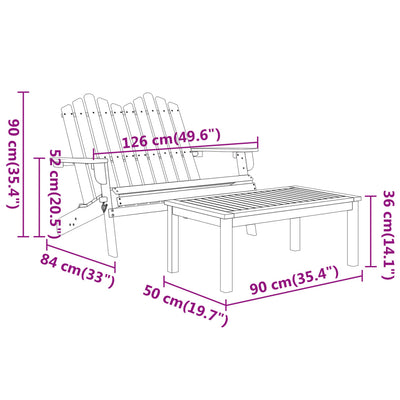 3 Piece Adirondack Garden Lounge Set Solid Wood Acacia