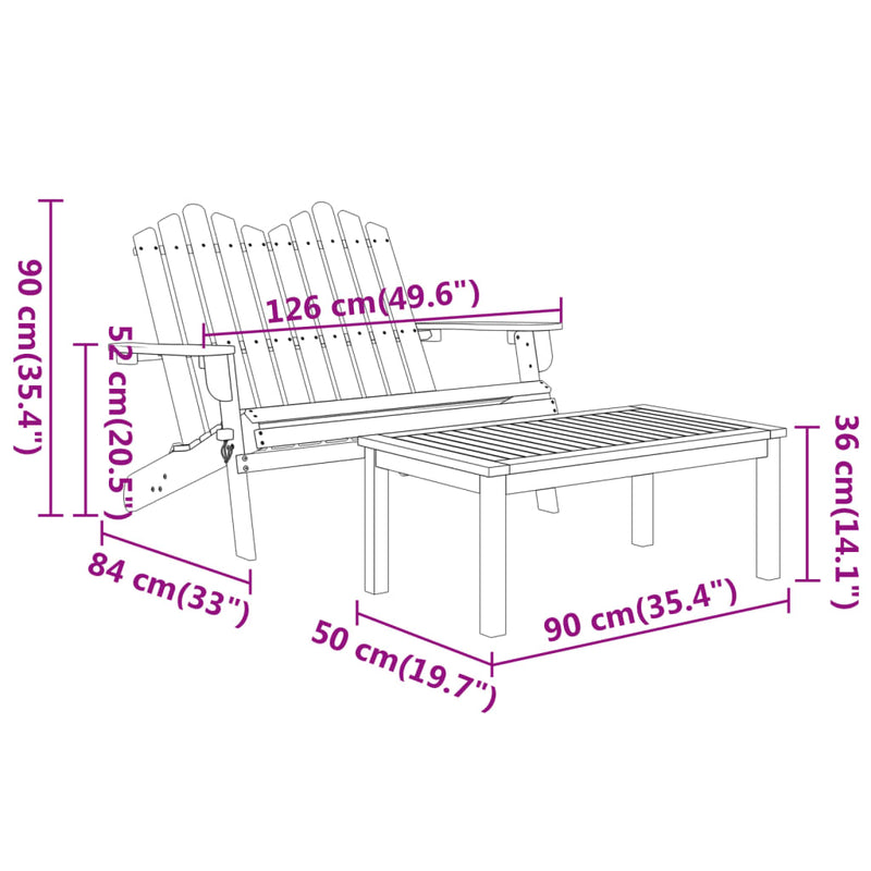 3 Piece Adirondack Garden Lounge Set Solid Wood Acacia