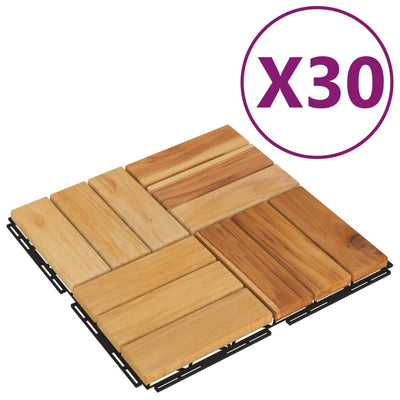 Decking Tiles 30 pcs 30x30 cm Solid Wood Teak