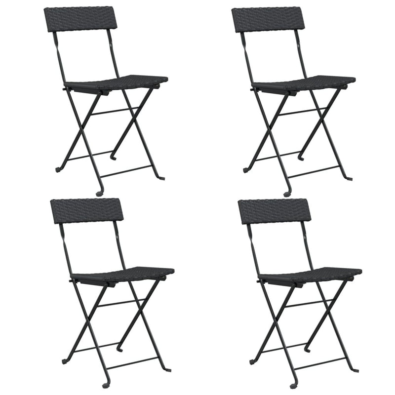 Folding Bistro Chairs 4 pcs Black Poly Rattan and Steel