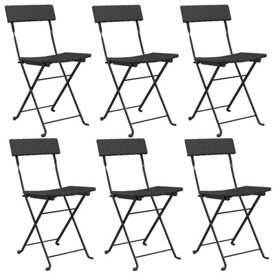 Folding Bistro Chairs 6 pcs Black Poly Rattan and Steel