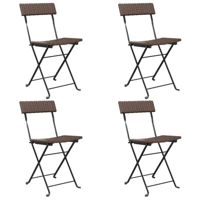 Folding Bistro Chairs 4 pcs Brown Poly Rattan and Steel