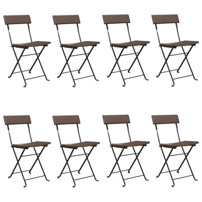 Folding Bistro Chairs 8 pcs Brown Poly Rattan and Steel