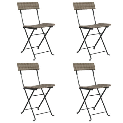 Folding Bistro Chairs 4 pcs Grey Poly Rattan and Steel