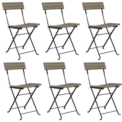 Folding Bistro Chairs 6 pcs Grey Poly Rattan and Steel