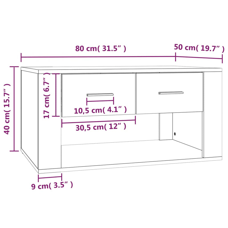 Coffee Table Concrete Grey 80x50x40 cm Engineered Wood