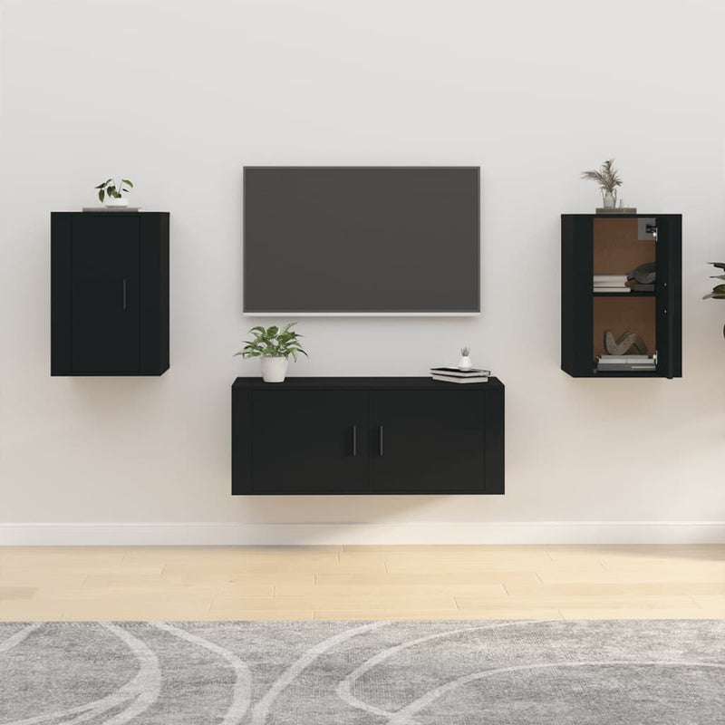 Wall Mounted TV Cabinets 2 pcs Black 40x34.5x60 cm