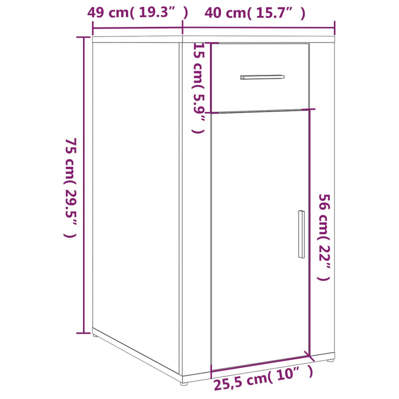 Desk Cabinet White 40x49x75 cm Engineered Wood