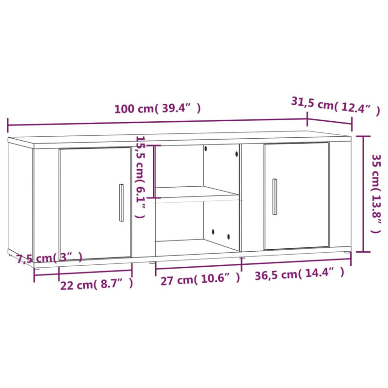 TV Cabinet High Gloss White 100x31.5x35 cm Engineered Wood