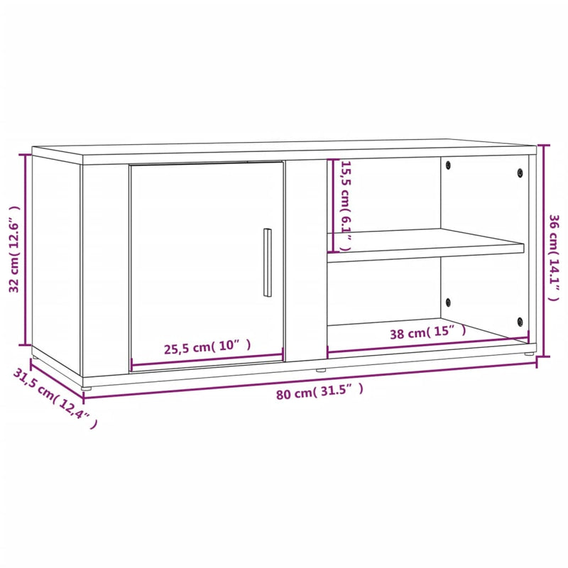 TV Cabinet White 80x31.5x36 cm Engineered Wood