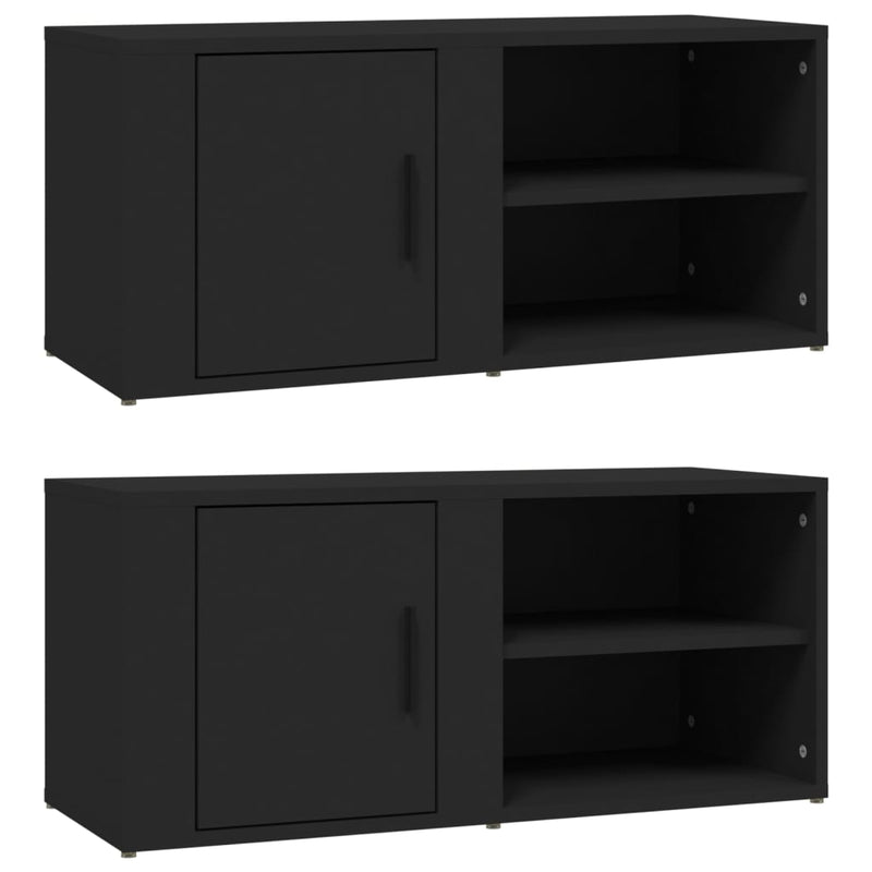 TV Cabinets 2 pcs Black 80x31.5x36 cm Engineered Wood