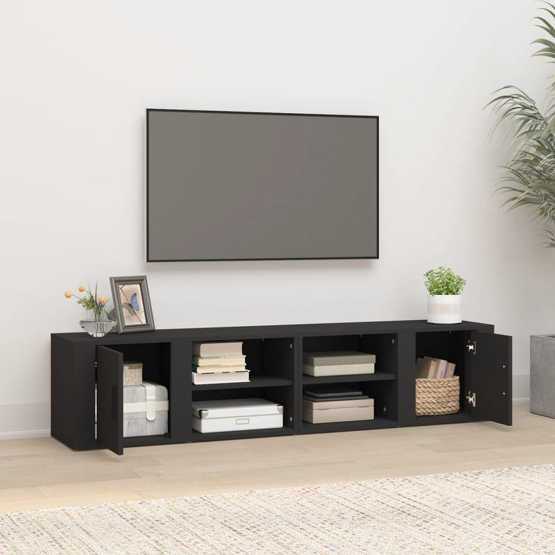 TV Cabinets 2 pcs Black 80x31.5x36 cm Engineered Wood