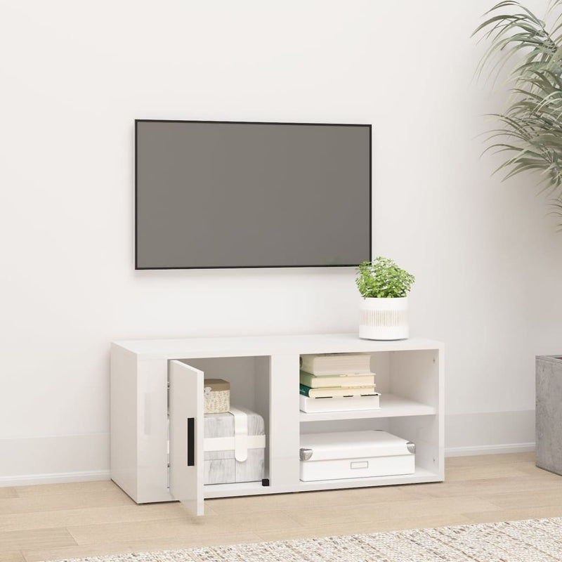 TV Cabinet High Gloss White 80x31.5x36 cm Engineered Wood