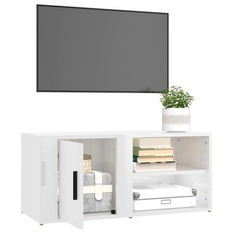 TV Cabinet High Gloss White 80x31.5x36 cm Engineered Wood