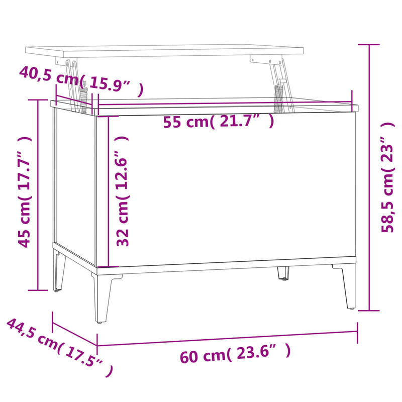 Coffee Table Grey Sonoma 60x44.5x45 cm Engineered Wood