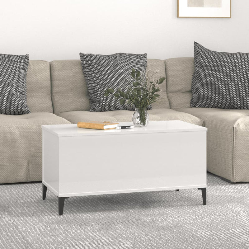 Coffee Table High Gloss White 90x44.5x45 cm Engineered Wood