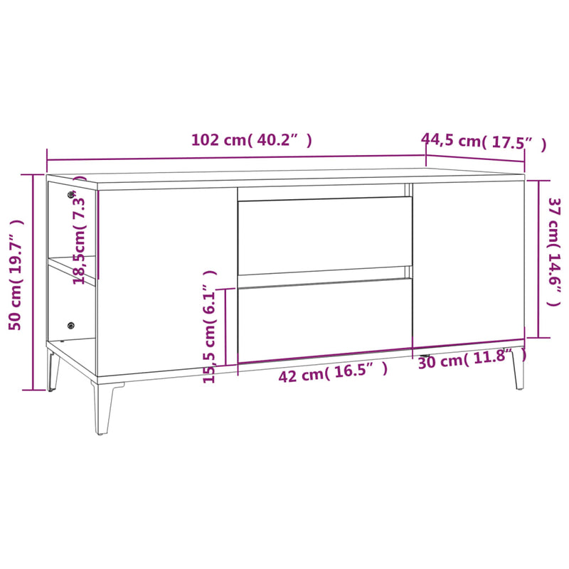 TV Cabinet Black 102x44.5x50 cm Engineered Wood