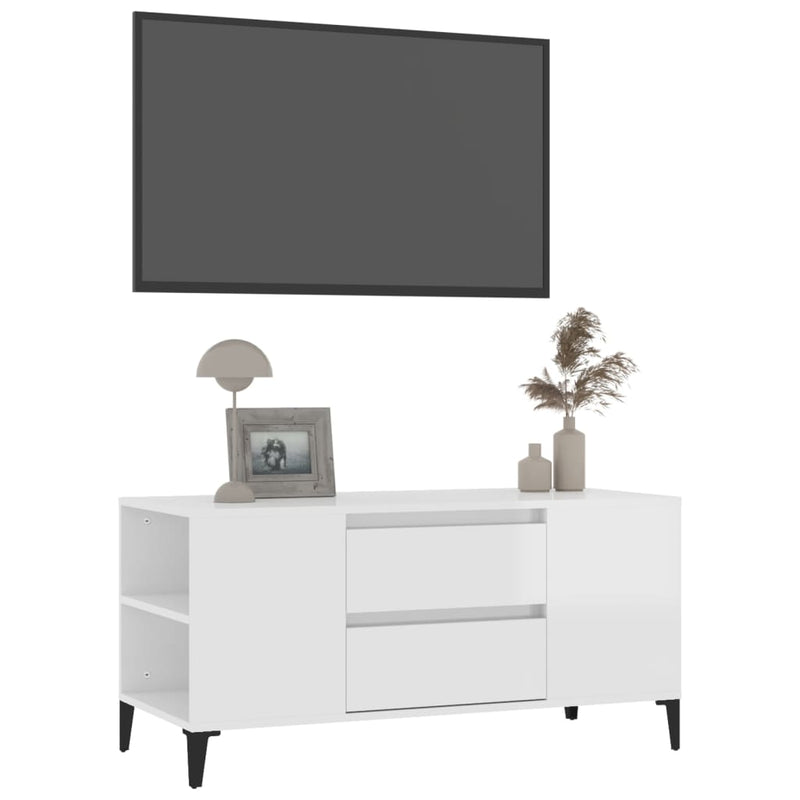 TV Cabinet High Gloss White 102x44.5x50 cm Engineered Wood